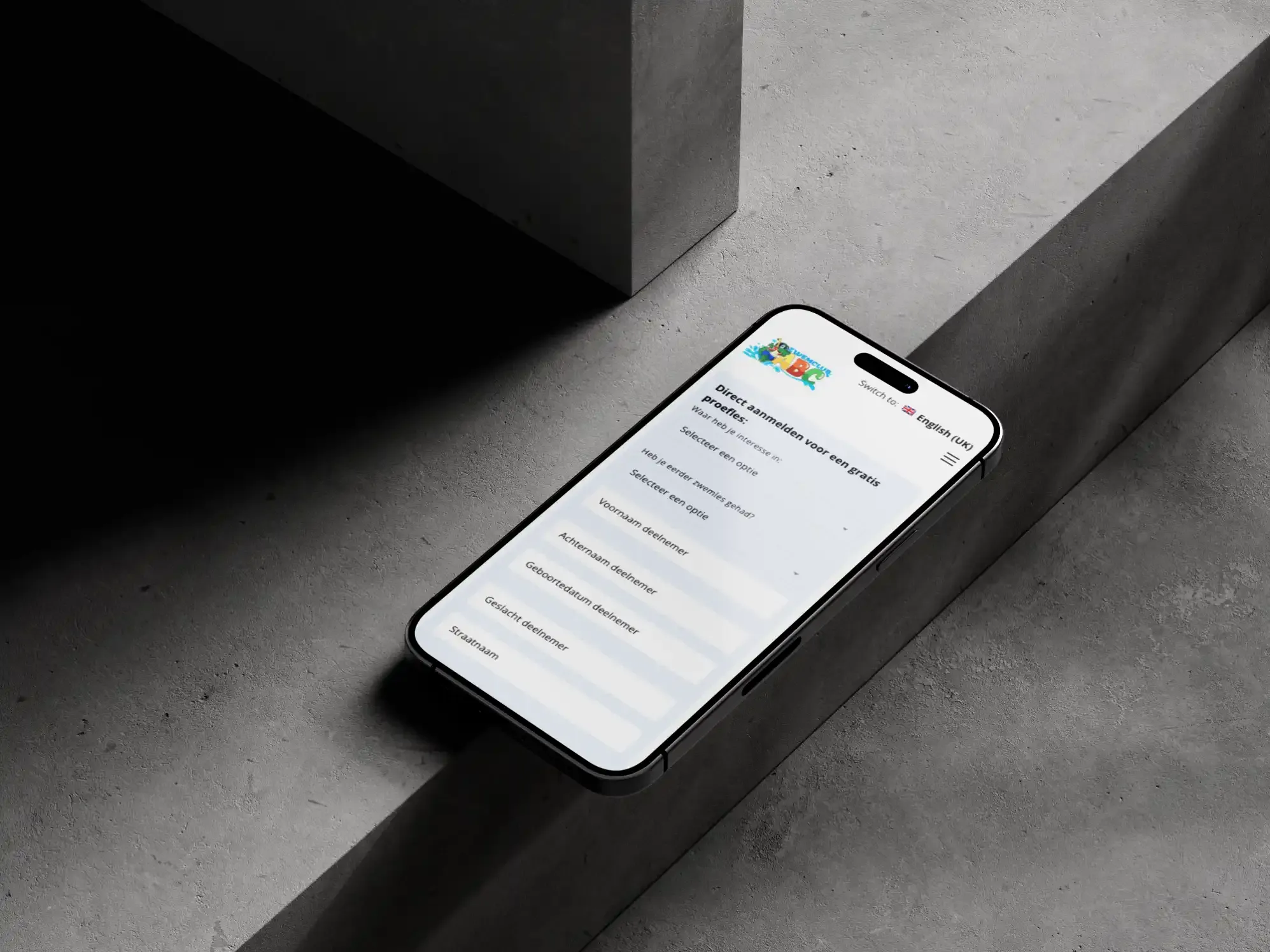 Website van Zwemclub ABC in een mockup